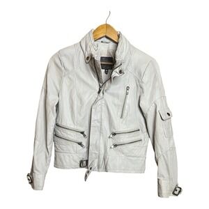 Joie Anthropologie Gray Leather Moto Biker Jacket Women M Zip 100% Lamb Leather